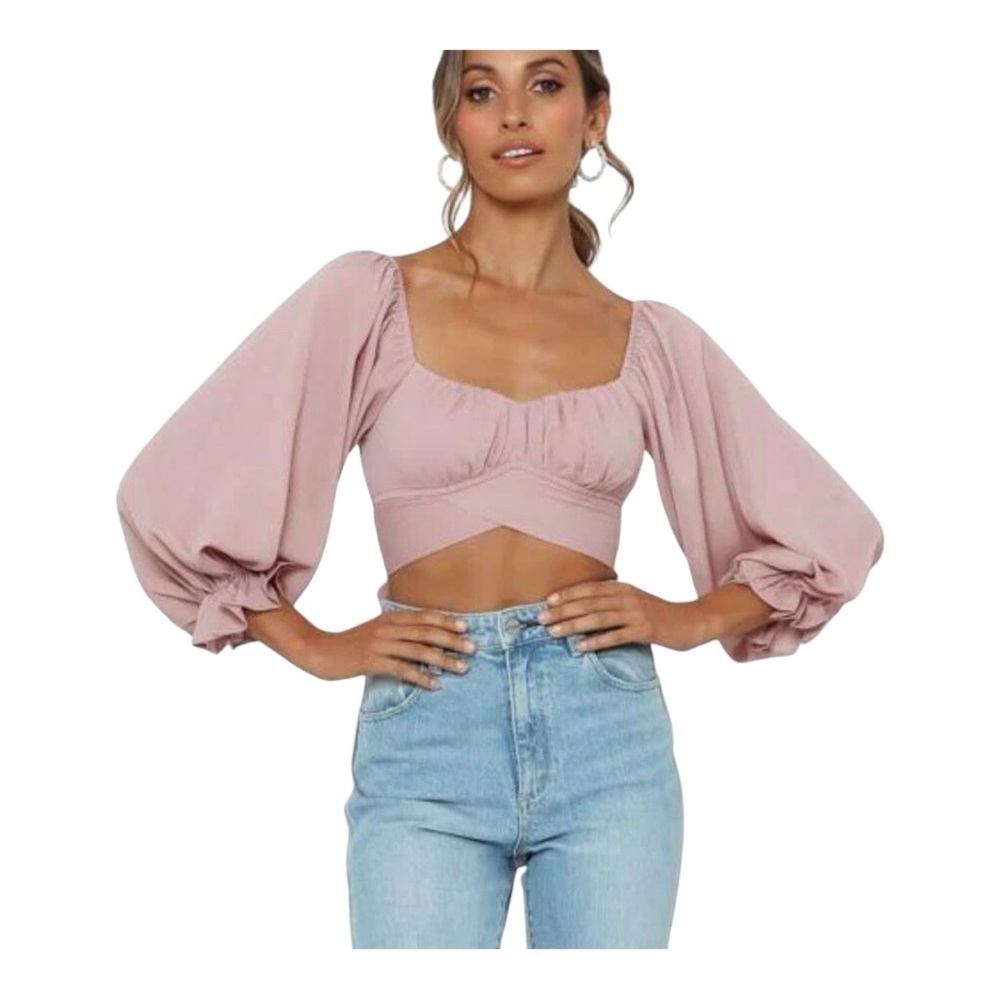 Hello Molly Women's Pink Puff Sleeve Top